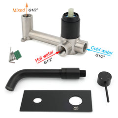 Matt Black Round Basin Mixer Bathtub Wall Mounted Faucet Tap Laundry Spout Set