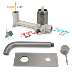 WELS Gun Metal Round Wall Basin Mixer Vanity Sink Tap Hot Cold Faucet Spout