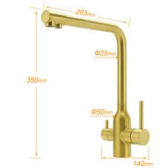 WELS Brushed Gold 3 Ways Kitchen Mixer Tap Swivel Spout Pure Water Sink Faucet Set