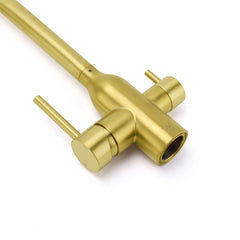 WELS Brushed Gold 3 Ways Kitchen Mixer Tap Swivel Spout Pure Water Sink Faucet Set