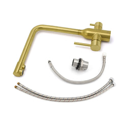 WELS Brushed Gold 3 Ways Kitchen Mixer Tap Swivel Spout Pure Water Sink Faucet Set