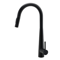 Round Matt Black Pull Out Kitchen Sink Tap Laundry Basin Mixer 2 Way Spout Set