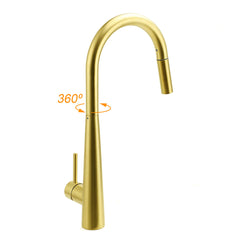 Brushed Gold Pull Out Kitchen Sink Tap Basin Mixer Faucet 2 Mode Spraying Spout