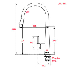 Brushed Gold Pull Out Kitchen Sink Tap Basin Mixer Faucet 2 Mode Spraying Spout