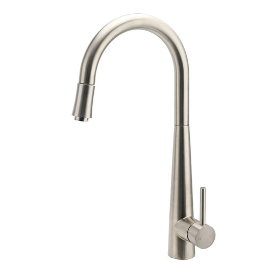 Brushed Nickel Silver Round Pull Out Kitchen Sink Tap Mixer Faucet Spout Outlet