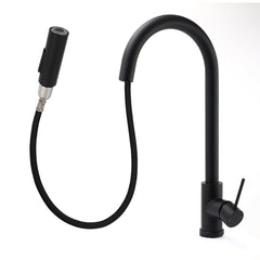 Matt Black Round Pull Out Down Kitchen Sink Tap Laundry Basin Mixer 2 Way Spout