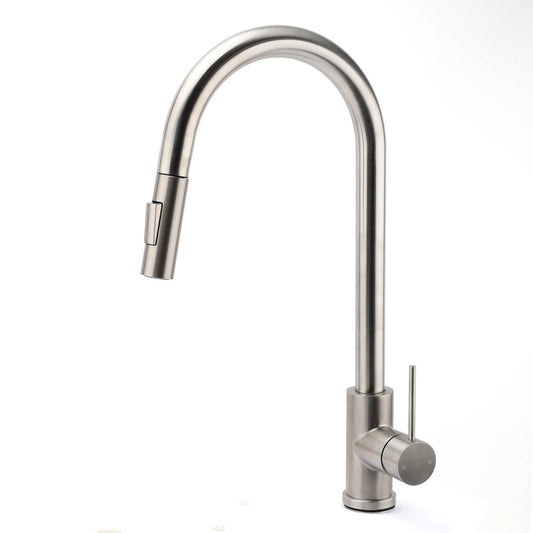 Brushed Nickel 2 Way Spray Kitchen Mixer Tap Pull Out Sink Laundry Swivel Faucet