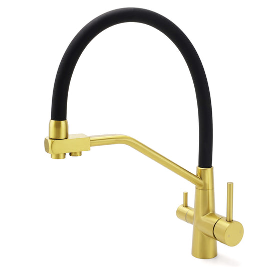WELS Brushed Gold 3-Way Pure Drink Water Kitchen Mixer Sink Tap Pull Out Spout