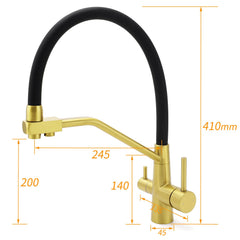WELS Brushed Gold 3-Way Pure Drink Water Kitchen Mixer Sink Tap Pull Out Spout