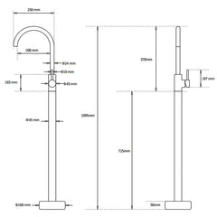 Brushed Nickel Stainless Steel Bathtub Tap Free Standing Faucet Filler Spout Set