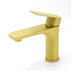 Brushed Gold Round Short Bathroom Vanity Laundry Chrome Basin Mixer Faucet Tap