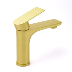 Brushed Gold Round Short Bathroom Vanity Laundry Chrome Basin Mixer Faucet Tap
