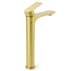 WELS Brushed Gold Round Tall Basin Mixer Bathroom Vanity Faucet Tap Lever Handle
