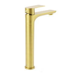 WELS Brushed Gold Round Tall Basin Mixer Bathroom Vanity Faucet Tap Lever Handle