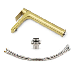 WELS Brushed Gold Round Tall Basin Mixer Bathroom Vanity Faucet Tap Lever Handle