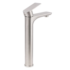 Brushed Nickel Rounded Edge Tall Basin Mixer Kitchen Vanity Faucet Tap Spout Set