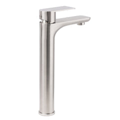 Brushed Nickel Rounded Edge Tall Basin Mixer Kitchen Vanity Faucet Tap Spout Set