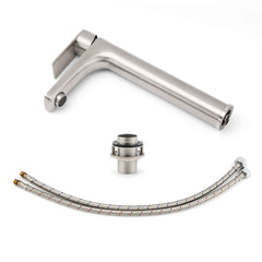 Brushed Nickel Rounded Edge Tall Basin Mixer Kitchen Vanity Faucet Tap Spout Set