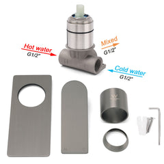 Gun Metal Rectangle Wall Shower Mixer Hot Cold Tap Set Ceramic Cartridge Valve