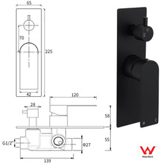Watermark Matt Black Square Bathroom Shower Mixer 2-Way Control Switch Diverter