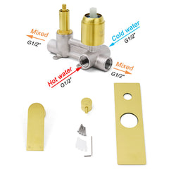 Brushed Gold Bathroom Square Concealed Shower Mixer Diverter Switch Wall Mounnt