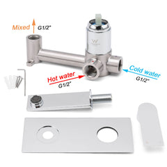 WELS 4.5L/m Chrome Square Wall Mounted Basin Mixer Laundry Faucet Tap Spout Set
