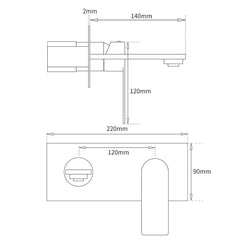 WELS Bruhsed Nickel Square Wall Concealed Basin Mixer Laundry Faucet Tap Spout