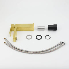 Brushed Gold 165mm Square Basin Mixer Faucet Hot Cold Tap Kitchen Laundry Vanity
