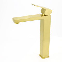WELS 6L/m Brushed Gold Square Tall Basin Vessel Mixer Kitchen Laundry Faucet Tap