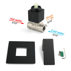 Matt Black Square Shower Mixer Hot Cold Tap Ceramic Cartridge Spindle Watermark