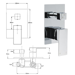Bathroom Square Shower Mixer Diverter Tap Square Chrome For Spout Shower Head