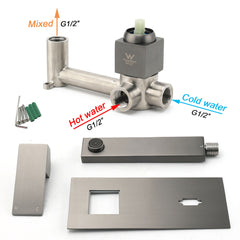 WELS Gun Metal Square Wall Mount Basin Mixer Laundry Vanity Tap Spout Faucet Set