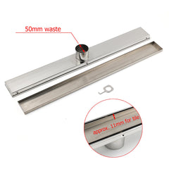 304 Stainless Steel 600mm Tile Insert Linear Shower Grate Floor Drain 50mm Waste