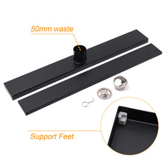Matt Black 800mm Tile Insert Bathroom Floor Drain Shower Grate 50mm Outlet Waste