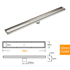 WaterMark Brushed Steel 900mm Tile Insert Shower Grate Floor Drain 50mm Outlet