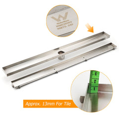 WaterMark Brushed Steel 900mm Tile Insert Shower Grate Floor Drain 50mm Outlet