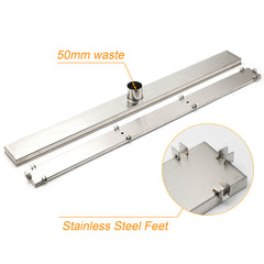 WaterMark Brushed Steel 900mm Tile Insert Shower Grate Floor Drain 50mm Outlet