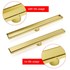 Brushed Gold 600mm Tile Insert Linear Shower Grate Floor Drain 50mm Outlet Waste