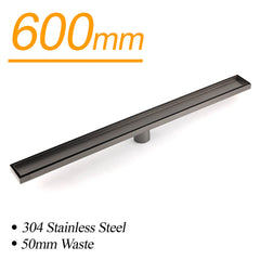 Gun Metal Tile Insert 600mm Linear Shower Grate Floor Drain 50mm Waste Outlet