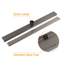 Gun Metal Tile Insert 600mm Linear Shower Grate Floor Drain 50mm Waste Outlet