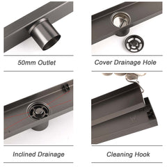 Gun Metal 304 SUS 900mm Tile Insert Linear Shower Grate Floor Drain 50mm Waste