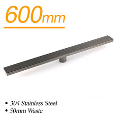 Gun Metal Stainless Steel 600mm Strip Fence Shower Grate Floor Drain 50mm Waste