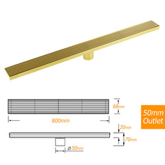 Brushed Gold Bathroom 800mm Strip Fence Long Shower Grate Floor Drain 50mm Waste