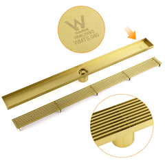 Brushed Gold Bathroom 800mm Strip Fence Long Shower Grate Floor Drain 50mm Waste