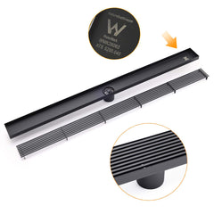 Matt Black 800mm Strip Fence Shower Grate Floor Drain Central 50mm Waste Outlet