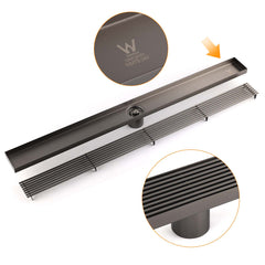 Watermark Gun Metal 800mm Strip Fence Linear Shower Grate Floor Drain 50mm Waste