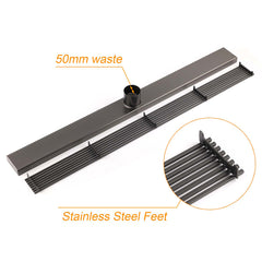 Watermark Gun Metal 800mm Strip Fence Linear Shower Grate Floor Drain 50mm Waste