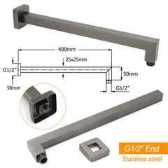 Gun Metal 10" Square Large Rainfall Shower Head 400mm Straight Wall Mounted Arm Set