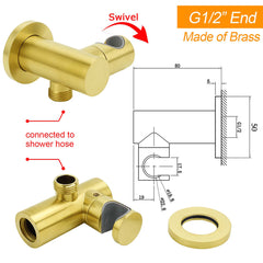 Brushed Gold Brass Handheld Shower Swivel Bracket Holder Water Inlet Elbow Connector Kit