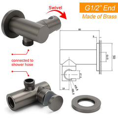 Gun Metal Grey Handheld Shower Head Swivel Bracket Holder Water Inlet Elbow Connector